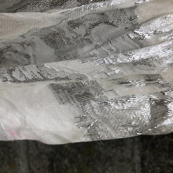 Aidan Mattox White Silver Metallic Halter Cross Back Maxi Gown Dress - Picture 7 of 11